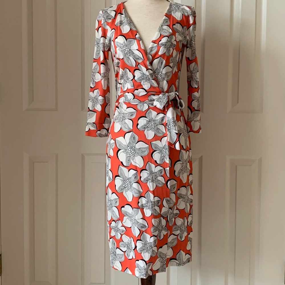 DVF New Julian Two Silk Printed Wrap Dress, Size 2